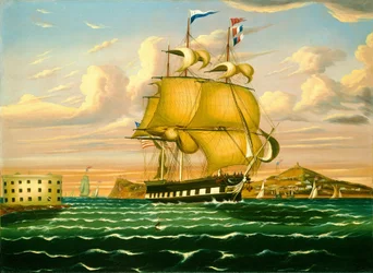 Packet Ship Passing Castle Williams, New York Harbor, mid 19th century