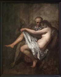 Baudelaire and President Sabatier. An intimate and unfinished painting depicting the poet Charles Baudelaire (1821-1867) and his muse mistress Apollonie Aglae Sabatier (1822-1889), known as the president who hosted a worldly salon in 19th century Paris