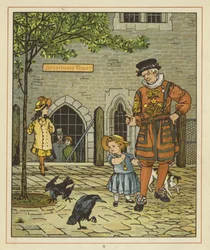 A Young Girl Stands Nervously Beside a Yeoman of the Guard