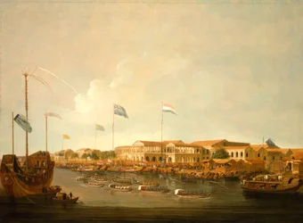 The Hongs at Canton from the South East, with a Regatta on the Pearl River