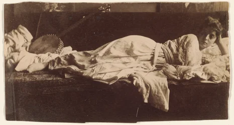 Blanche Gilroy in Classical Costume, Reclining with Banjo
