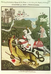 St. George and the Dragon, after an original painting in the Chapel of the Trinity at Stratford Upon Avon, Warwickshire