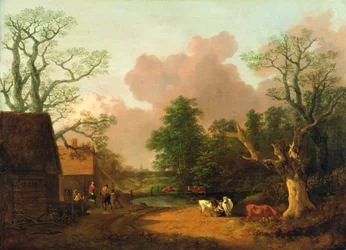 A Landscape with Figures, Farm Buildings and a Milkmaid