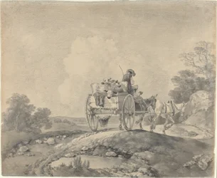Drover with Calves in a Country Cart