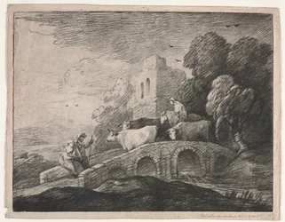 Wooded Landscape with Herdsmen Driving Cattle, 1779-1780