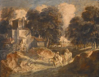 Wooded Landscape with Mounted Peasants