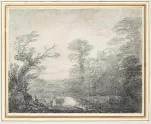 Wooded Landscape with Herdsman, Cows and Church Tower