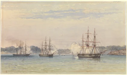 The China War 1857, three of HM Ships bombarding and ship
