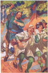 He drove the three before him, their cries drowned by his laughter