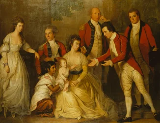 A Group Portrait of a Christening Party with a Lady Seated Full Length, with Her Husband Behind Her, Her Child Attended by an Ayah and Four Godparents