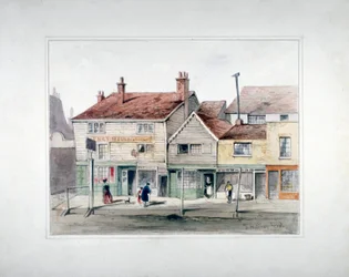 The Hare and Hounds Inn and shopfronts on Upper Street, Islington, London