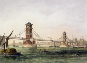 View of Hungerford Bridge from the East, Engraved by Jean Jacottet, 1854