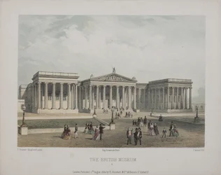 View of the British Museum, with visitors walking outside
