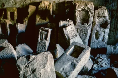 Alabaster mine with unfinished stones, Yemen 1964