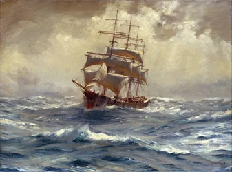 A ship with 4 masts haunted before the storm, this type of boat was used to trade grain and nitrate from South America, around Cape Horn (Chile)