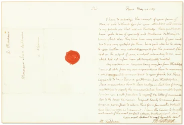 Autograph Letter Signed as United States Ambassador to France, to Giovanni Fabbroni, Paris, 24 May 1789