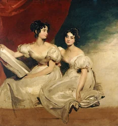 A Double Portrait of the Fullerton Sisters, Seated Full Length, in White Dresses