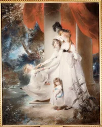 Portrait of Mrs Ayscoghe Boucherett with Her Two Eldest Children, Emilia and Ayscoghe, and Her Half Sister Juliana Angerstein, Later Madame Sabloukoff, in a Garden