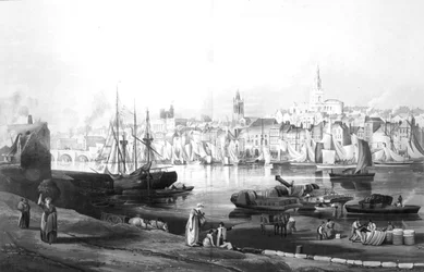 View of the port and town of Newcastle upon Tyne, from the Rope Walk, Gateshead, engraved by Robert Havell, 1819