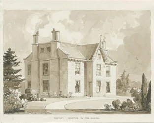 Norton-in-the-Moors Rectory: sepia wash drawing, 1841