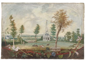 A Gothick Chapel in an Extensive Park, in a Cartouche Decorated with Cut Flowers