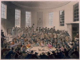 Men watching a cockfight, late 18th-early 19th century