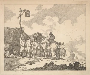 A Fair - A Group of Gypsies - Men and Women in Rustic Clothes in Front of Two Makeshift Tents, 1786