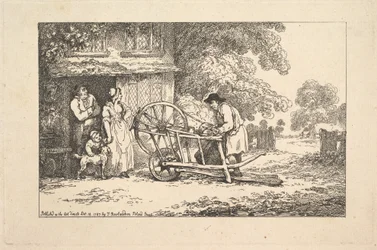 A Travelling Knife-grinder at a Cottage Door