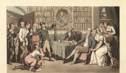English gentleman in his study hearing a case of poaching