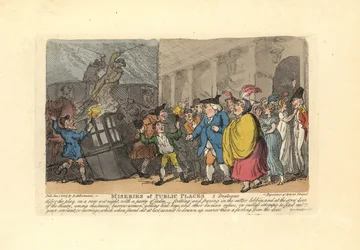 Man and Ladies Searching for a Carriage in a Crowd in the Rain