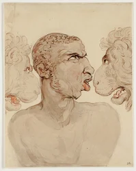 Physiognomic Study of the Head of a Man and Two Lions