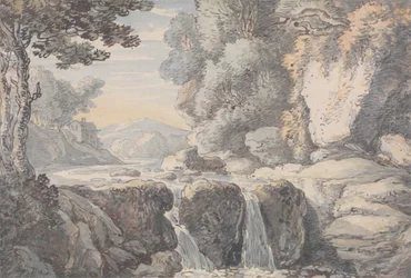 River Landscape with a Waterfall