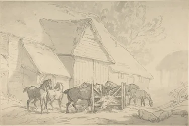 Stable Yard with Horses
