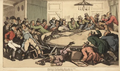 The Skeleton of Death Fights with Gentlemen Gamblers in the Chance Room at a London Gaming Club