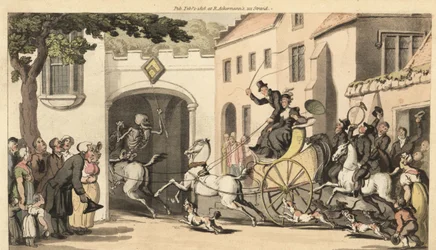 The Skeleton of Death Rides Ahead of a High Tandem Carrying the Next Heir to His Doom