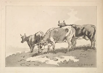 Three Cows Standing on the Ridge of a Field