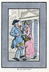 Travelling Flower Vendor, Approaching a Smiling Gentleman with a Small Bouquet of Roses (1819)