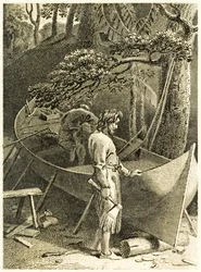 Robinson Crusoe and Friday Making a Boat from The Life and Strange Surprising Adventures of Robinson Crusoe, or York, Mariner by Daniel Defoe