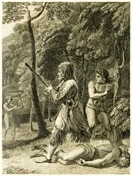 Robinson Crusoe First Sees and Rescues His Man Friday from The Life and Strange Surprising Adventures of Robinson Crusoe, or York, Mariner by Daniel Defoe