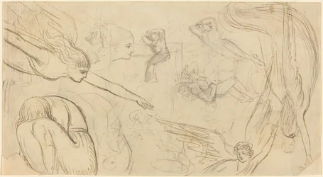 Sheet of Studies with Angels and Cowering Figures (Illustration for Macklin