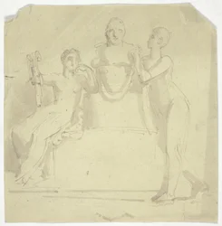 Two Female Figures with a Bust