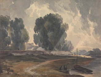 Landscape with Trees and Lake with Figures and Boat