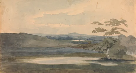 Landscape with Trees and Mountains, Lake in Foreground