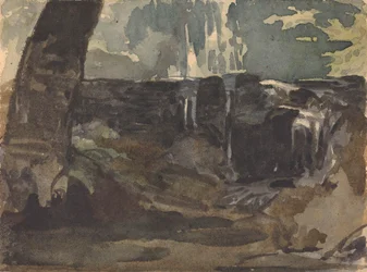 Rocky Landscape, Large Tree Trunk in Foreground