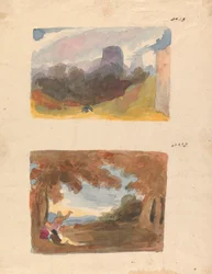 Two Drawings on One Sheet: Landscape with Castle - Modern Manner; Landscape with Figures in Foreground