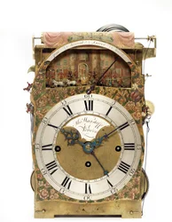 Detail of a George III Green and Gilt Japanned Musical Automaton Table Clock Depicting the Lord Mayor