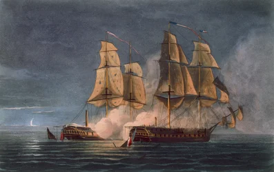 Capture of the Thetis by HMS Amethyst, 10th November, 1808, engraved by T. Sutherland for 