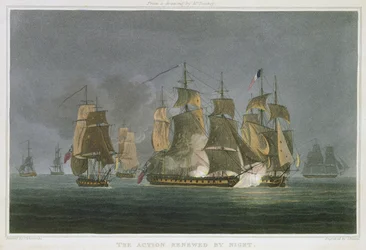 The Action Renewed by Night, off Madagascar, 20th May, 1811, engraved by J. Bailey for 