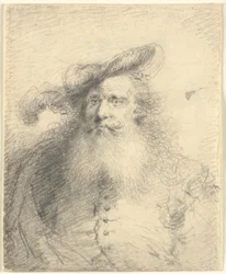 Head and Shoulder Portrait of a Bearded Man with a Feathered Hat
