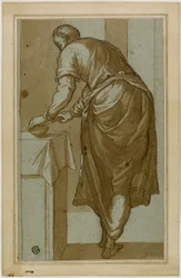 Standing Man Seen From Behind Cutting Bread
